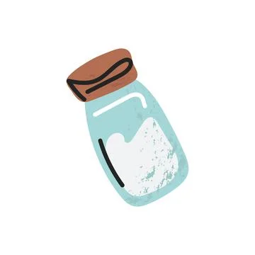 Flat hand-drawn illustration of salt jar with white powder and soft shadow te Stock Illustration