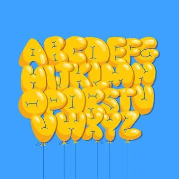 Flat hand drawn inflatable toy helium balloons in shapes of English letters Stock Illustration