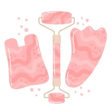 Flat hand drawn jade roller and gua sha Stock Illustration