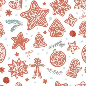Flat hand drawn seamless pattern for Christmas and New year with sweet 스톡 일러스트