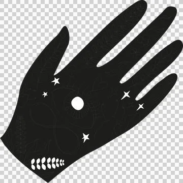 Flat hand featuring occult botanical motifs is floating on transparent Stock Illustration