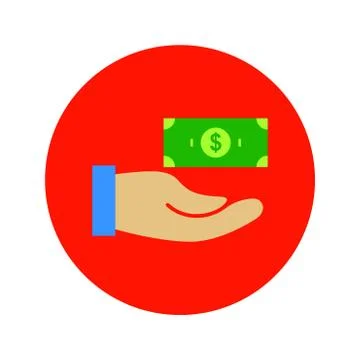 Flat Hand Holding Banknote Circle Icon Stock Illustration
