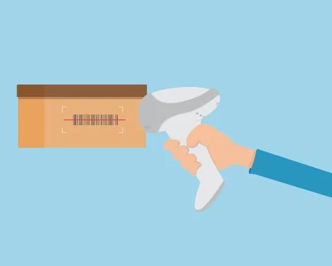 Flat Hand Holding Barcode Scanner And Pay by Barcode Stock Illustration