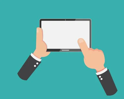 Flat Hand holding Tablet and touch The Tablet Screen Illustrazione stock