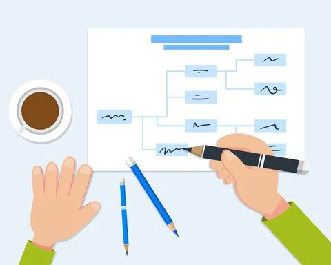 Flat Hand Writing a business plan chart Illustrazione stock