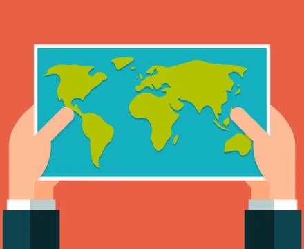 Flat hands holding a map Stock Illustration