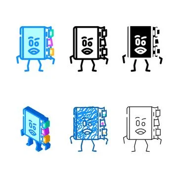 Flat happy book character color icon vector range Stock Illustration