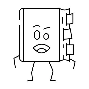 Flat happy book character line icon vector illustration Stock Illustration