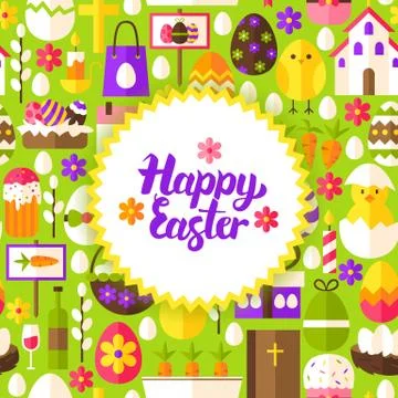 Flat Happy Easter Postcard Illustrazione stock