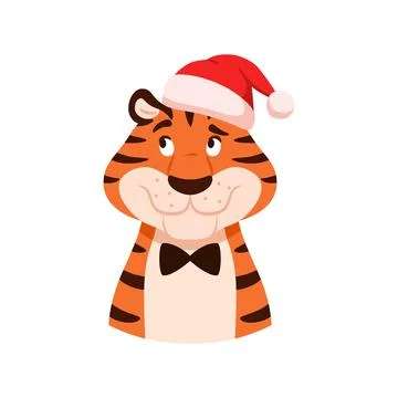 Flat happy smiling thinking striped tiger. Stock Illustration