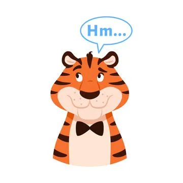 Flat happy smiling thinking striped tiger portrait Illustrazione stock