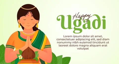 Flat happy ugadi for banner Stock Illustration