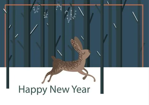 Flat hare character postcard Stock Illustration