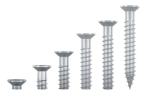 Flat Head Sheet Metal Screws, 3D rendering Stock Illustration