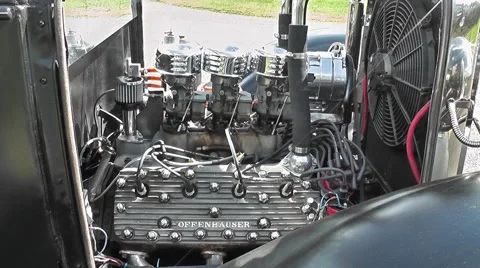 Flat Head V8 Engine View Right Hand Side Stock Footage 50359936