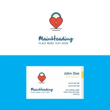 Flat Heart lock Logo and Visiting Card Template. Busienss Concept Logo Design Stock Illustration
