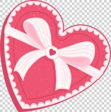 Flat heart-shaped gift box is floating on transparent background with scalloped Illustrazione stock