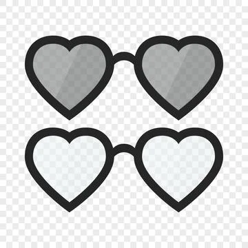 Flat Heart Shaped Glasses Icon Set Isolated, Vector Illustration. Love Eyewear Stock Illustration