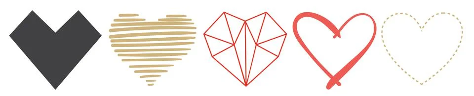 Flat hearts, vector set. Hand drawn elements for your Valentines Day Stock Illustration