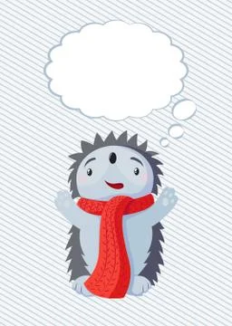 Flat hedgehog with thought cloud vector illustration. Animal thinking bubble Illustrazione stock