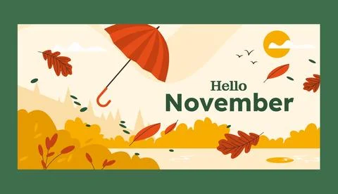 Flat hello november horizontal banner template for autumn Stock Illustration