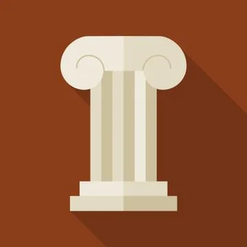 Flat History Ancient Ionic Pillar Illustration with long Shadow Stock Illustration