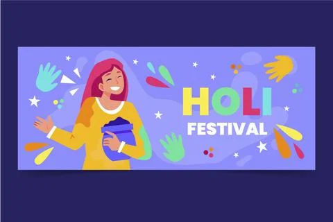 Flat holi horizontal banner Stock Illustration