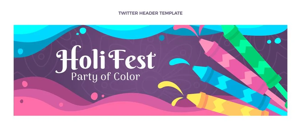 Flat holi twitter header Stock Illustration
