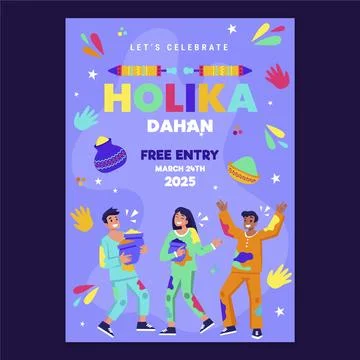 Flat holika dahan vertical poster template Stock Illustration