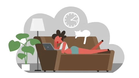 Flat Home Online Workplace Sofa Stick Figure Color Pictogram Woman Girl 스톡 동영상 128300443