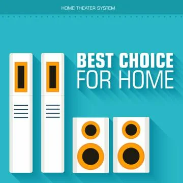 Flat home theater system on the background with long shadow and Stock Illustration