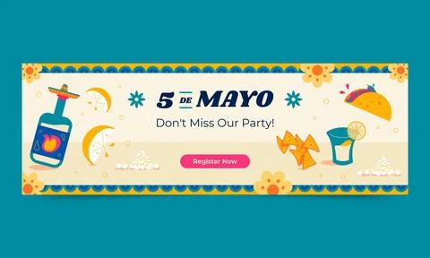 Flat horizontal banner template for cinco de mayo celebration Stock Illustration