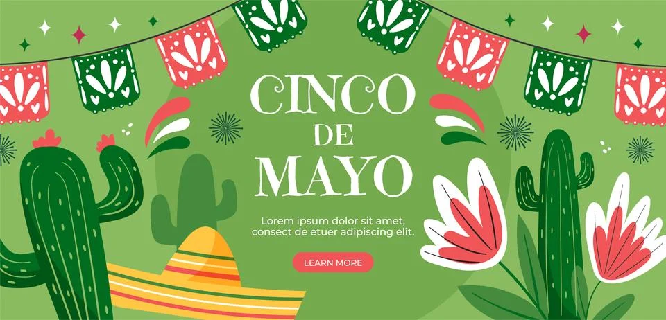 Flat horizontal banner template for cinco de mayo celebration Stock Illustration