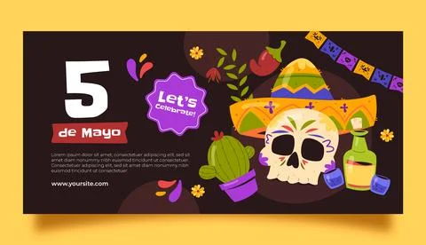Flat horizontal banner template for cinco de mayo celebration Stock Illustration