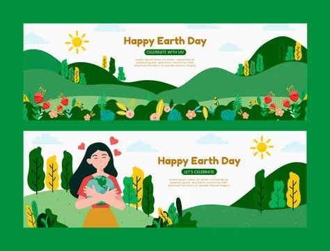 Flat horizontal banner template for earth day celebration Stock Illustration
