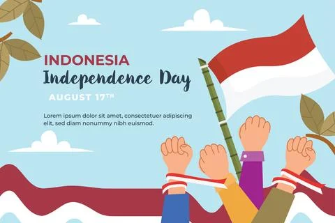 Flat Horizontal Banner Template for Indonesia Independence Day. Vector illu.. Stock Illustration