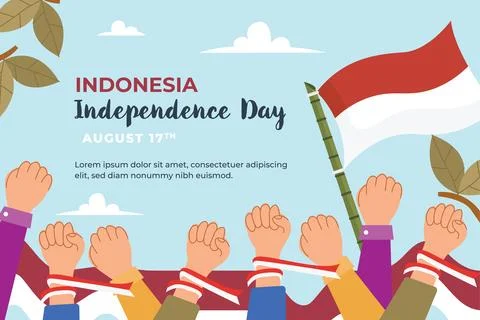 Flat Horizontal Banner Template for Indonesia Independence Day. Vector illu.. Stock Illustration