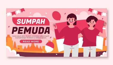 Flat horizontal banner template for indonesian sumpah pemuda Stock Illustration