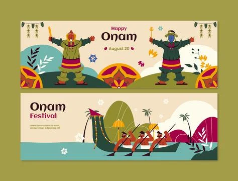 Flat horizontal banner template for onam festival celebration Stock Illustration