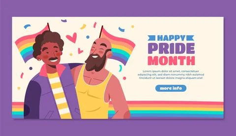 Flat horizontal banner template for pride month celebration Stock Illustration