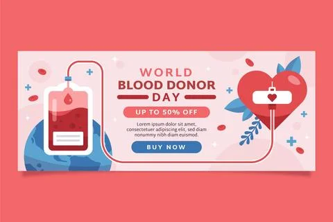 Flat horizontal banner template for world blood donor day awareness Stock Illustration