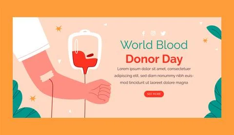 Flat horizontal banner template for world blood donor day awareness Stock Illustration