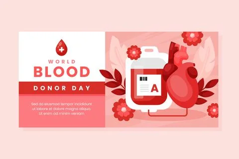 Flat horizontal banner template for world blood donor day awareness Stock Illustration