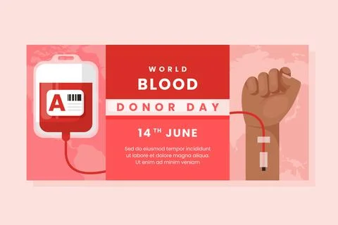 Flat horizontal banner template for world blood donor day awareness Stock Illustration