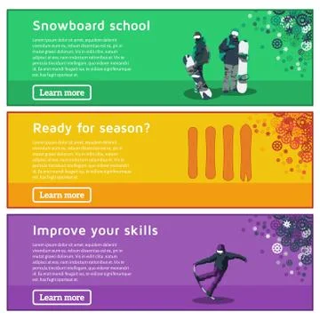 Flat horizontal banners on the theme of snowboarding Stock Illustration