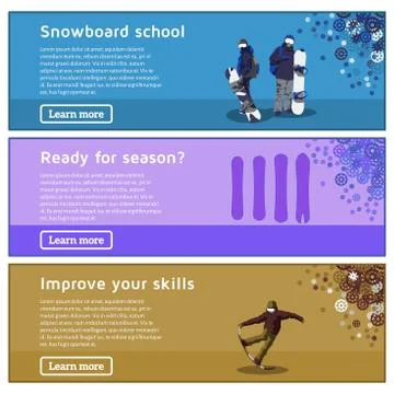 Flat horizontal banners on the theme of snowboarding Illustrazione stock