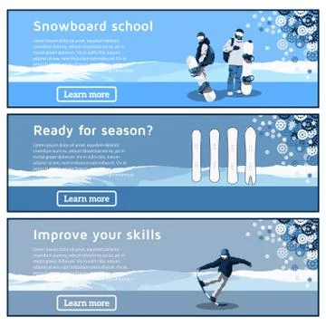 Flat horizontal banners on the theme of snowboarding Stock Illustration