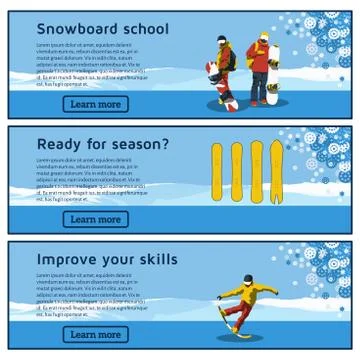 Flat horizontal banners on the theme of snowboarding Illustrazione stock