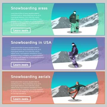 Flat horizontal banners on the theme of snowboarding Illustrazione stock