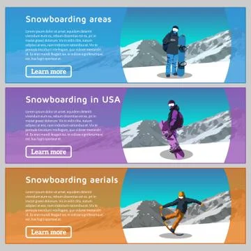 Flat horizontal banners on the theme of snowboarding Stock Illustration
